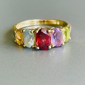 Garnet Topaz Amethyst Peridot Multi Gems Gold Vermeil Sterling Silver Ri…